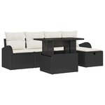 Ensemble de canapé de jardin 6 pièces avec coussins en rotin poly noir