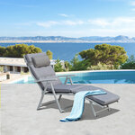 Bain de soleil pliable transat inclinable 7 positions chaise longue grand confort avec matelas + accoudoirs métal époxy textilène polyester gris