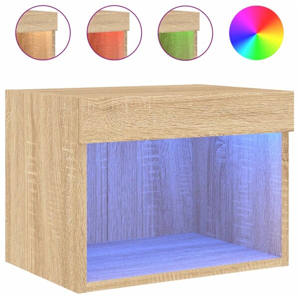 vidaXL Table de chevet murale avec lumières LED chêne sonoma