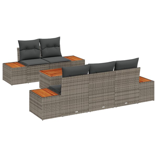 vidaXL Ensemble de canapé de jardin 6 pièces avec coussins gris poly rotin acacia