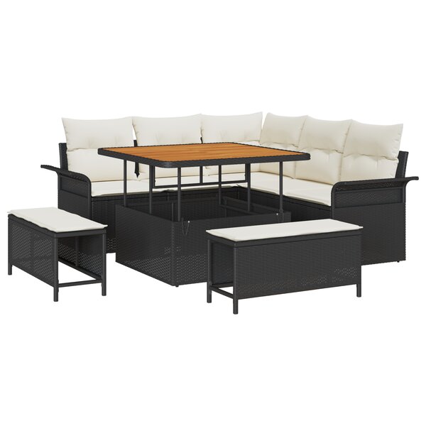 vidaXL Ensemble de canapés de jardin 8 pièces avec coussins noir poly rattan acacia