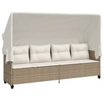 vidaXL Chaise longue avec auvent et coussins beige résine tressée