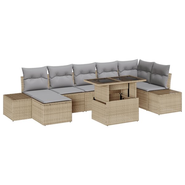 vidaXL Ensemble de canapé de jardin 8 pièces avec coussins en poly rotin beige