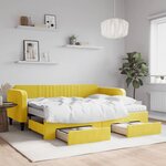 vidaXL Lit de jour avec gigogne et tiroirs jaune 90x200 cm velours