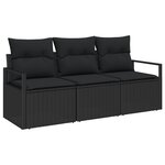Ensemble de Canapé de Jardin vidaXL 3 Pièces avec Coussins Noir Poly Rattan