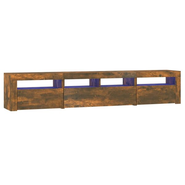 vidaXL Meuble TV avec lumières LED Chêne fumé 210x35x40 cm