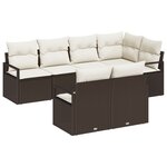 Ensemble de canapé de jardin vidaXL 7 pièces avec coussins Marron Poly Rattan
