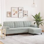 vidaXL Canapé à 3 places avec repose-pieds Gris clair 210 cm Velours