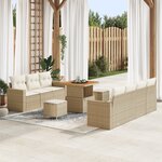 Ensemble Canapé de Jardin de 10 Pièces avec Coussins Beige Rattan Poly Acacia