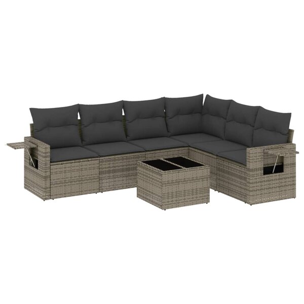 vidaXL Salon de jardin avec coussins 7 Pièces gris résine tressée