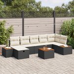 Ensemble de Canapés de Jardin de 8 Pièces avec Coussins Noir Poly Rattan