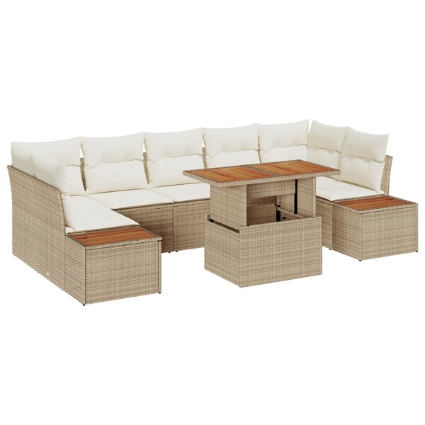vidaXL Ensemble Canapé de Jardin 8 Pièces avec Coussins Beige Rattan Poly