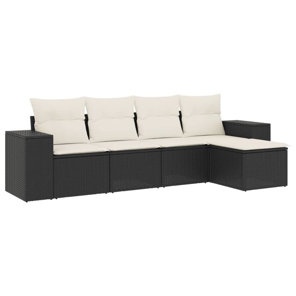 vidaXL Salon de jardin 5 Pièces avec coussins noir résine tressée