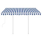vidaXL Auvent rétractable automatique et poteaux 3 5x2 5 m Bleu blanc