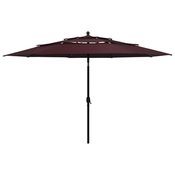 vidaXL Parasol de jardin à 3 niveaux mât en aluminium rouge bordeaux
