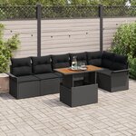 Ensemble de canapé de jardin 7 pièces vidaXL avec coussins en rotin synthétique noir