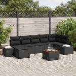vidaXL Ensemble de canapés de jardin 8 pièces avec coussins Noir Poly Rattan Acacia