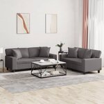 vidaXL Ensemble de canapés 2 Pièces avec coussins gris similicuir