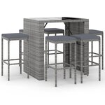 vidaXL Ensemble de bar de jardin 7 Pièces avec coussins gris poly rotin