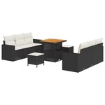 Ensemble de canapé de jardin 9 pièces avec coussins noir poly rotin acacia