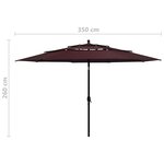 vidaXL Parasol de jardin à 3 niveaux mât en aluminium rouge bordeaux