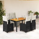 vidaXL Ensemble de bistro de jardin 7 Pièces coussins noir poly rotin