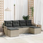 vidaXL Ensemble de Canapés de Jardin 6 Pièces avec Coussins Gris Clair Rattan Poly