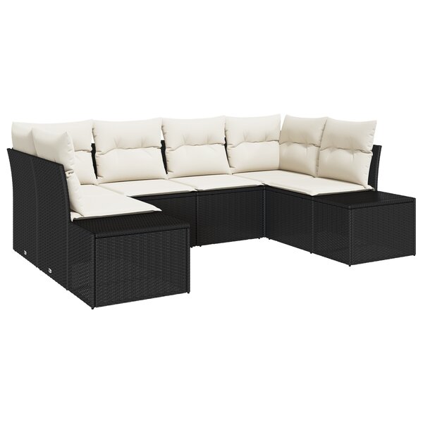 vidaXL Ensemble de canapés de jardin de 6 pièces avec coussins noirs en poly rotin