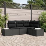 vidaXL Ensemble de canapé de jardin 4 pièces avec coussins noir poly rattan