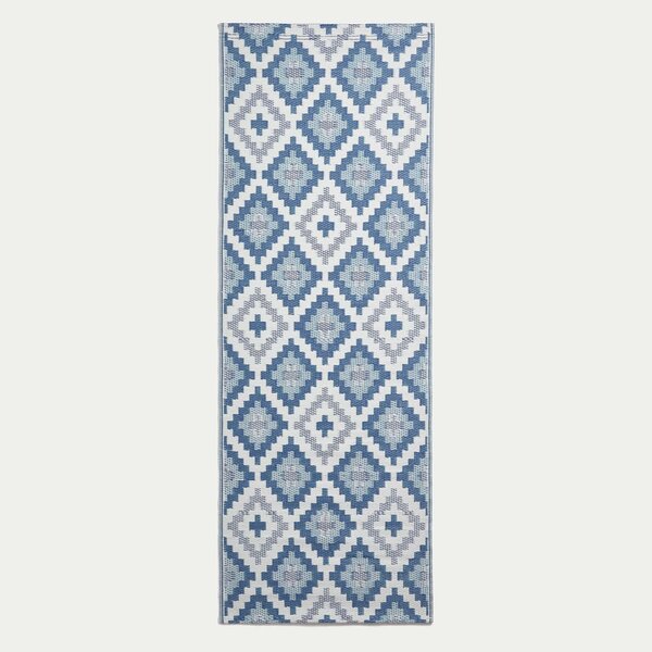 Tapis extérieur terrasse réversible - Tapis de jardin imperméable et résistant UV - Mia - Bleu - 75x200 cm - HOMESCAPES