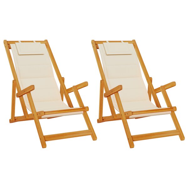 Chaises de plage pliantes vidaXL 2 Pièces Crème en bois d'acacia massif et Textilène