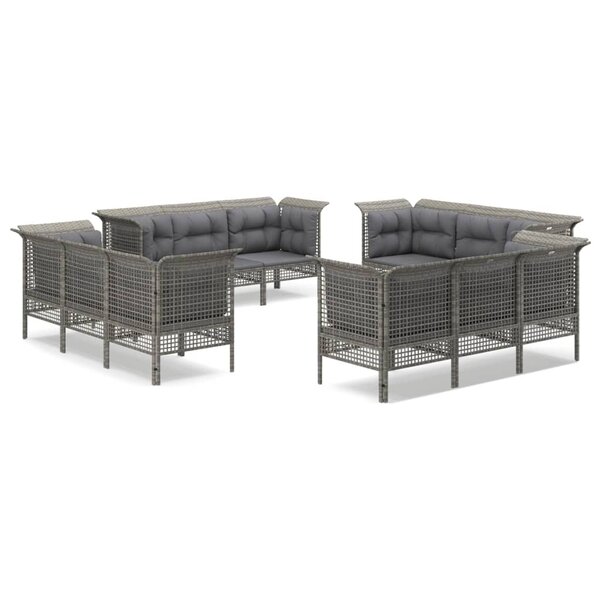 vidaXL Salon de jardin 12 Pièces avec coussins Gris Résine tressée
