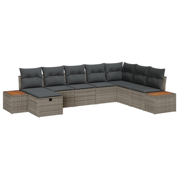 vidaXL Ensemble de jardin 8 pièces avec coussins gris poly rotin