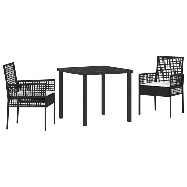 vidaXL Ensemble de salle à manger de jardin 3 pièces avec coussins noir en rotin synthétique