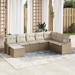 vidaXL Ensemble de canapé de jardin 8 pièces avec coussins Beige Poly Rotin