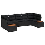 Ensemble de canapé de jardin 7 pièces avec coussins noirs en rotin poly