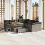 Ensemble Canapé de Jardin 13 Pièces avec Coussins Gris Poly Rattan