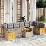 vidaXL Salon de jardin 11 Pièces avec coussins beige résine tressée