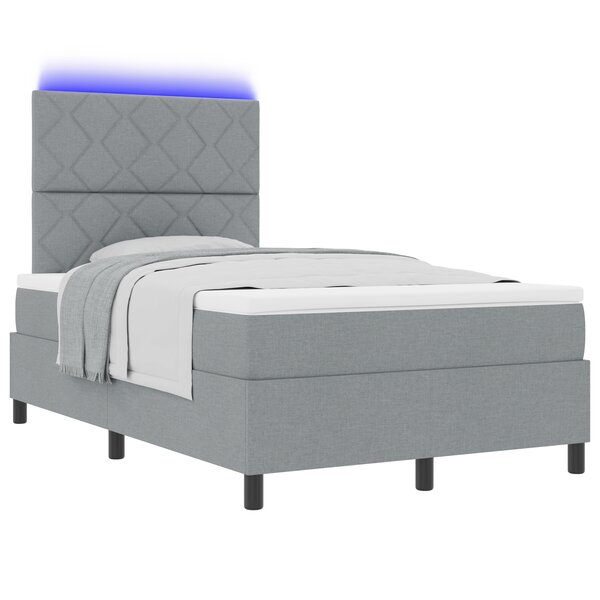 vidaXL Lit avec sommier avec matelas & lumière LED Gris clair 120x190 cm Tissu