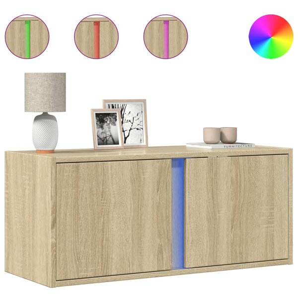 vidaXL Meuble TV mural avec lumières LED chêne sonoma 80x31x35 cm