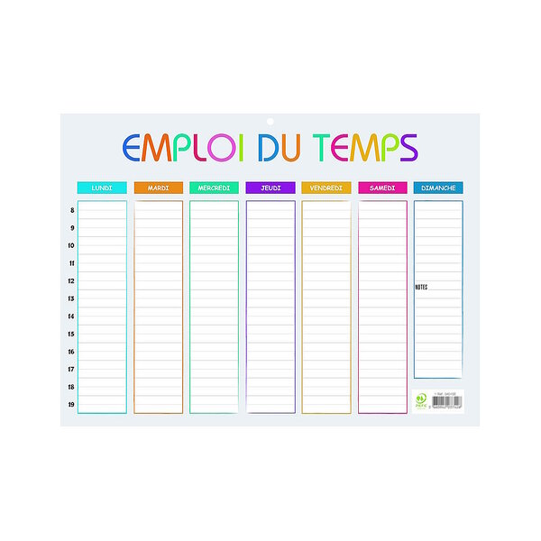 Panneau Emploi du temps Multicolore 29 5 x 22 cm Recto Verso