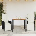 vidaXL Ensemble de bistro de jardin 3 Pièces coussins noir poly rotin