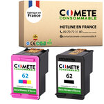 62 - 2 cartouche compatible hp 62 noir sans affichage du niveau d'encre noir+couleurs