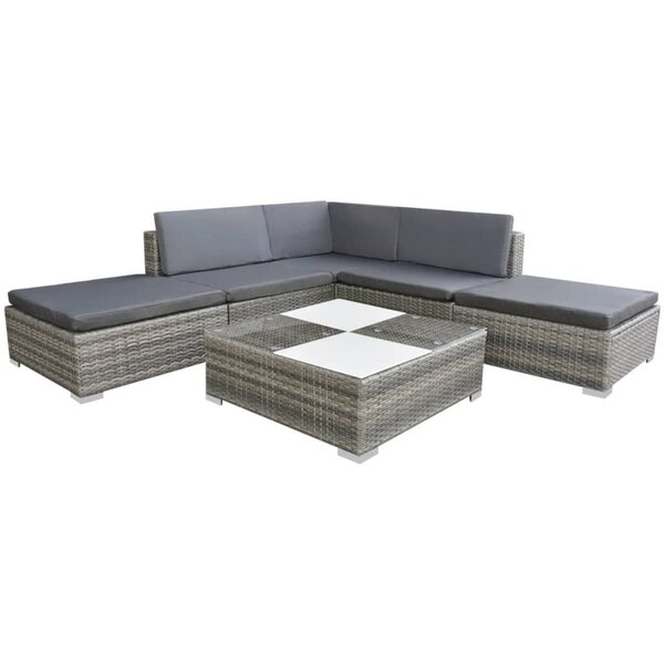 Salon de jardin meuble d'extérieur ensemble de mobilier 6 pièces avec coussins résine tressée gris 02_0016874