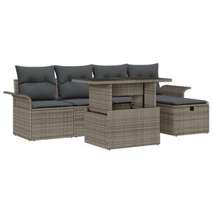 vidaXL Ensemble de jardin 6 pièces avec coussins gris poly rotin