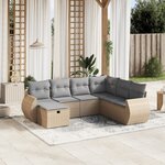 vidaXL Salon de jardin avec coussins 7Pièces mélange beige résine tressée