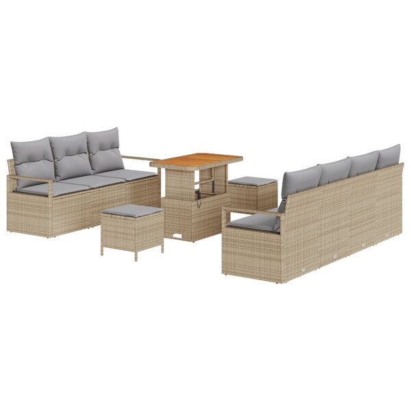 vidaXL Ensemble de canapé de jardin 10 pièces avec coussins Beige poly rotin acacia