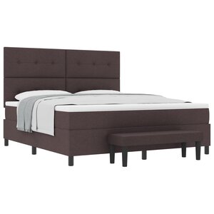 vidaXL Lit à ressorts avec matelas et banc marron foncé 180x200 cm en tissu