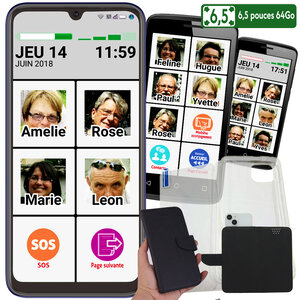 Le smart Initial 6,5p 64 giga avec pochette, coque et vitre protection. smartphone senior pour DEBUTER