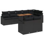 vidaXL Ensemble de salle à manger de jardin 9 pièces avec coussins en poly rattan noir et acacia